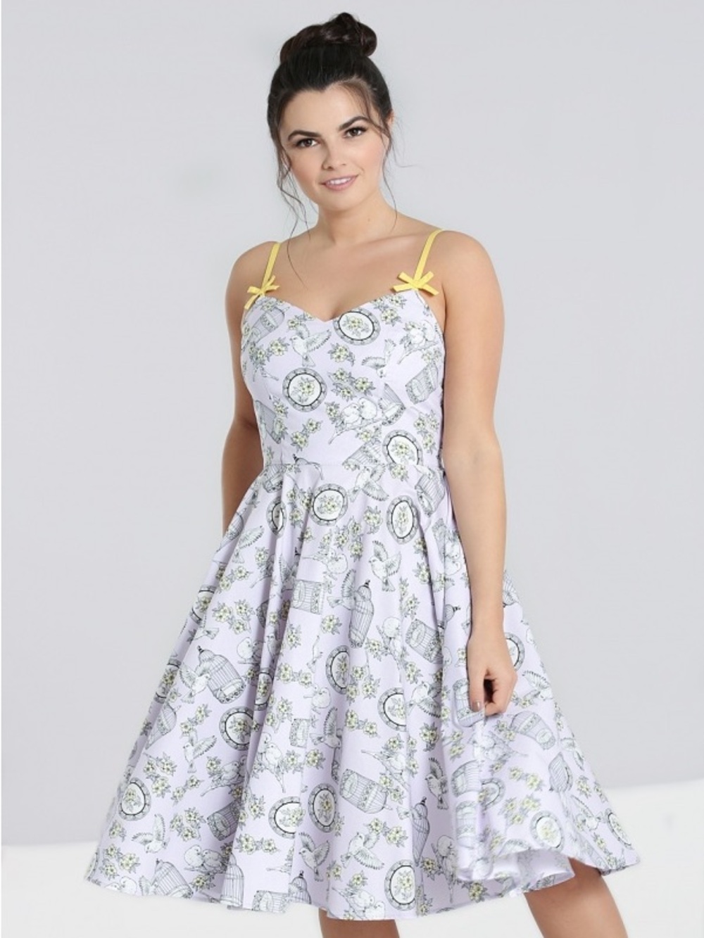 Hell Bunny ModCloth 50’s Cotton Lavender Birdcage Dress Size Large